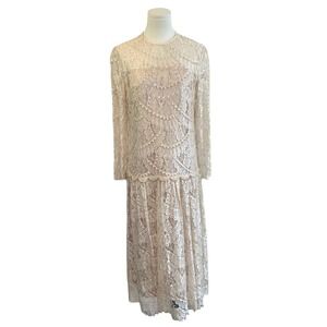 Rina diMontella Ivory Lace Long Sleeve Maxi Dress